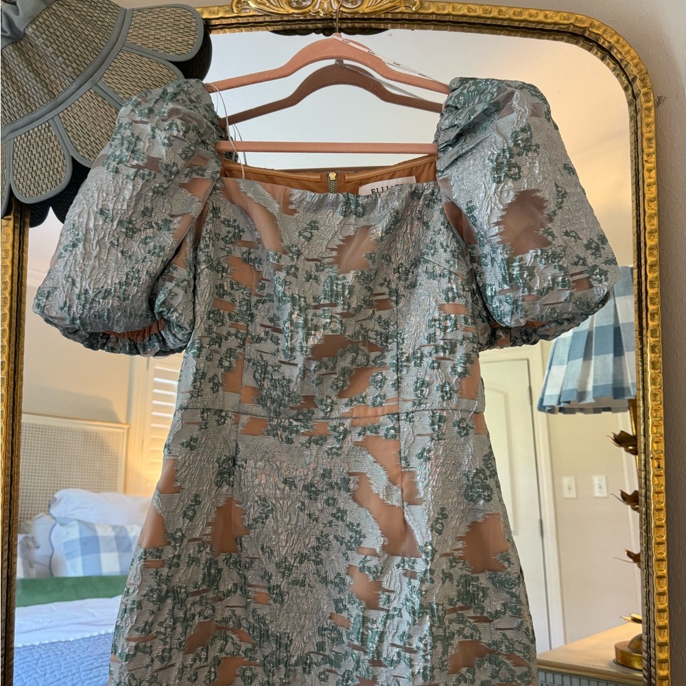 Elliatt Metallic Green and Silver Long Sleeve Dress